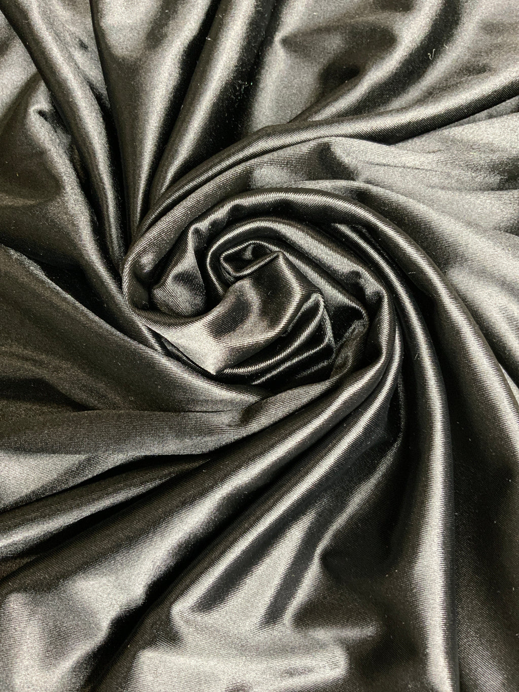 Black stretch satin fabric swatch for Pantora Maids bridesmaid dresses
