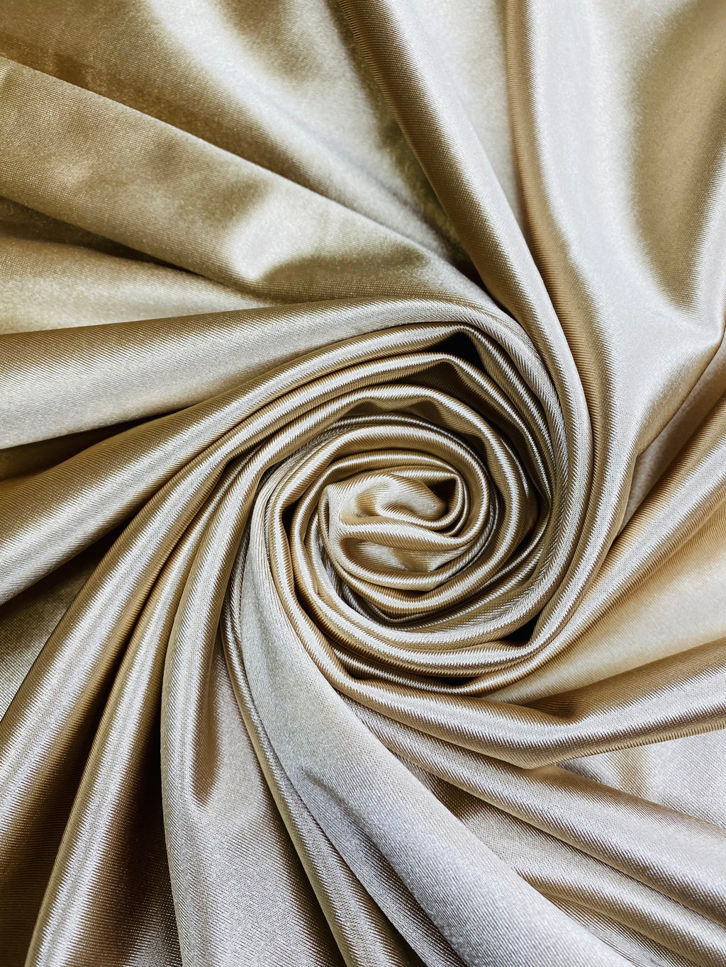 Champagne stretch satin fabric swatch for Pantora Maids bridesmaid dresses