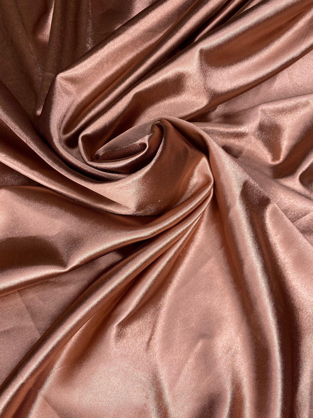 Rose Gold stretch satin fabric swatch for Pantora Maids bridesmaid dresses