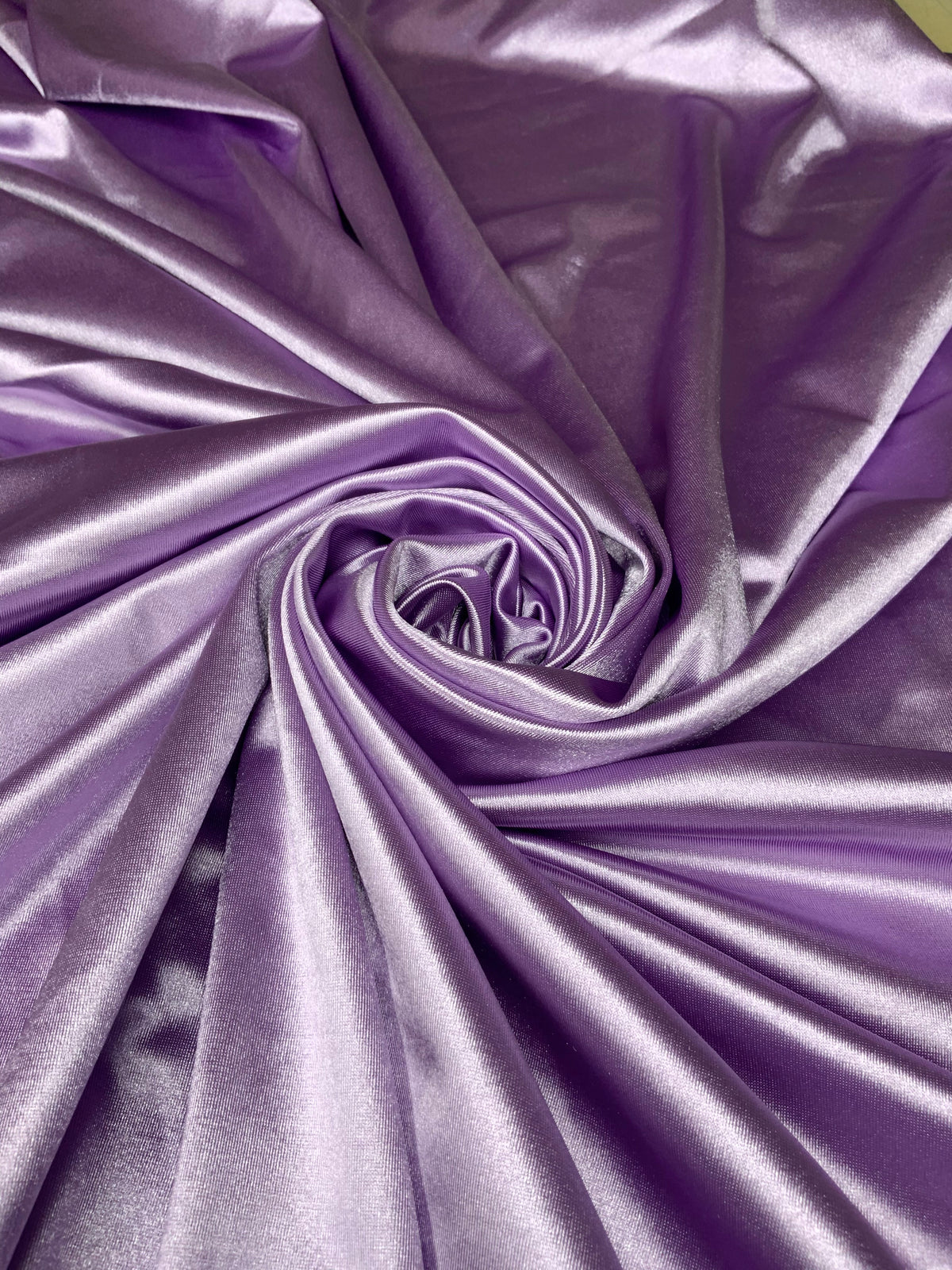 Lavender stretch satin fabric swatch for Pantora Maids bridesmaid dresses