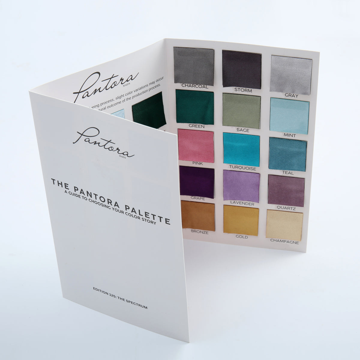 The Pantora Palette swatch book standing open