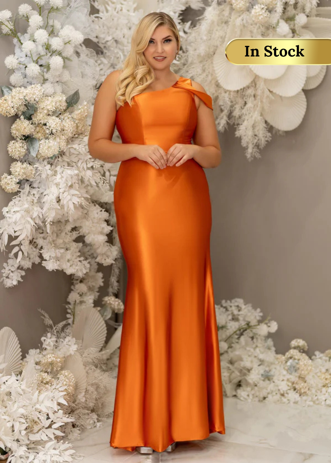 estella dress Fitted One Shoulder Stretch Satin Bridesmaid allow-discounts Wedding guest look in Color:PINK-MULTI and hem