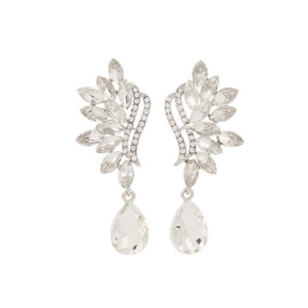 Cora crystal earrings with a leaf cluster top and teardrop drop