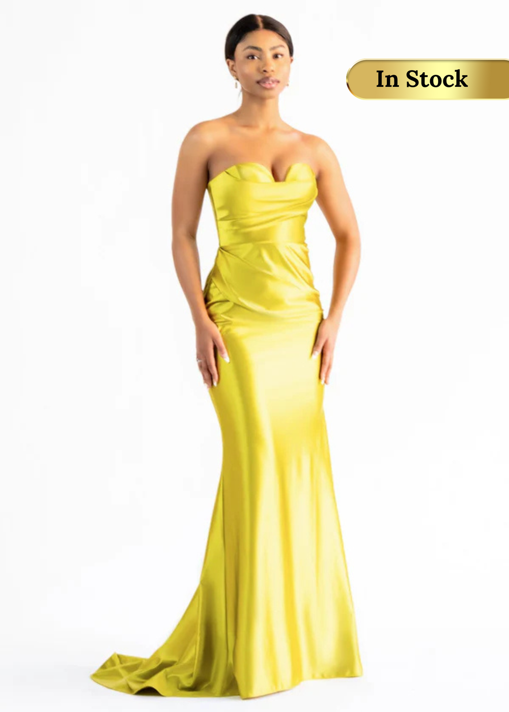 yellow strapless bridesmaid dress Gemini Stretch Satin