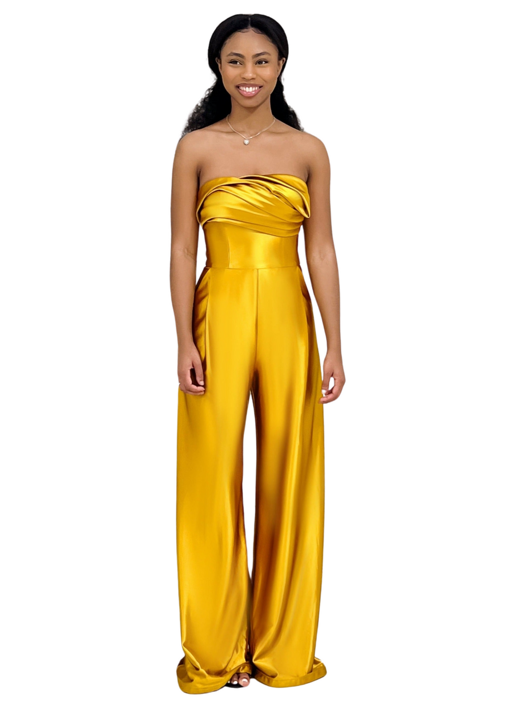 Jade Bridesmaid Jumpsuit with Bandeau Neckline | Pantora Bridal