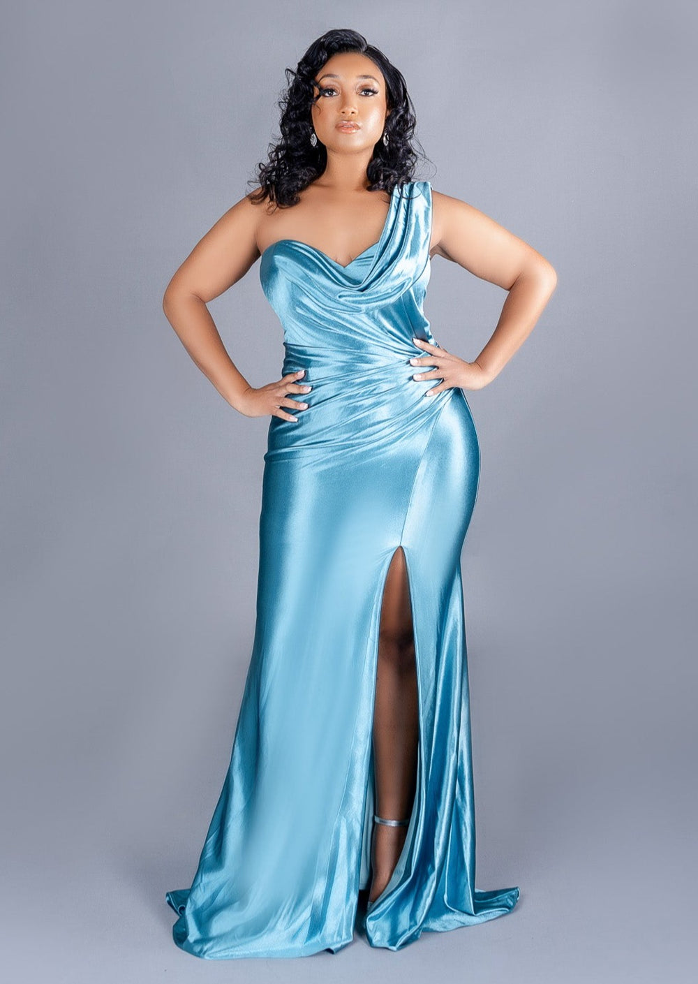 Nashira One Shoulder Fitted Bridesmaid Dress with Draped Neck