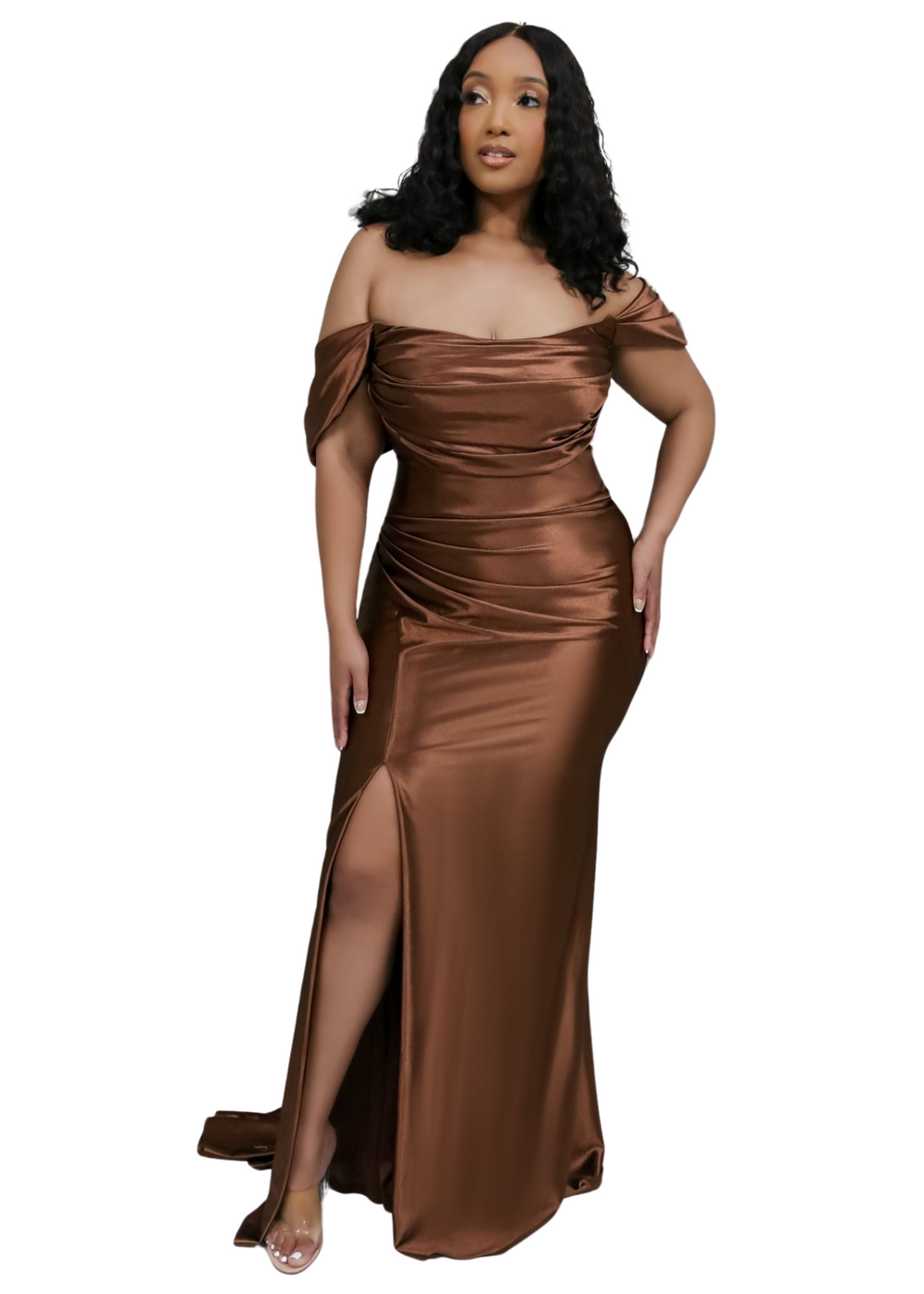 Kaira Off the Shoulder Fitted Bridesmaid Dress with Slit Kaira Off the Shoulder Fitted Bridesmaid Dress with Slit