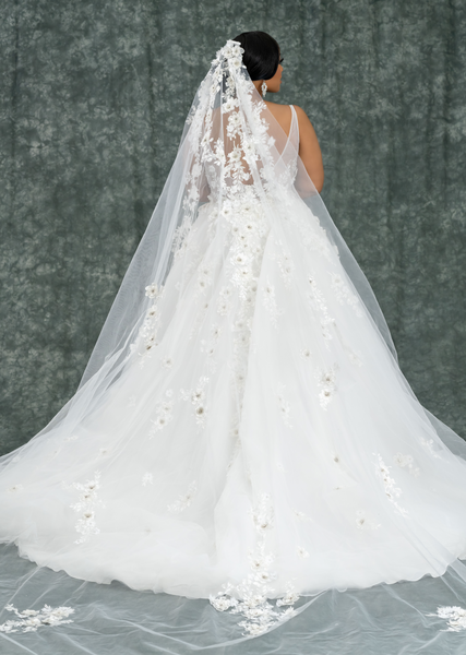 Bridal Pamela Veil with Long 3D Floral | Pantora Bridal
