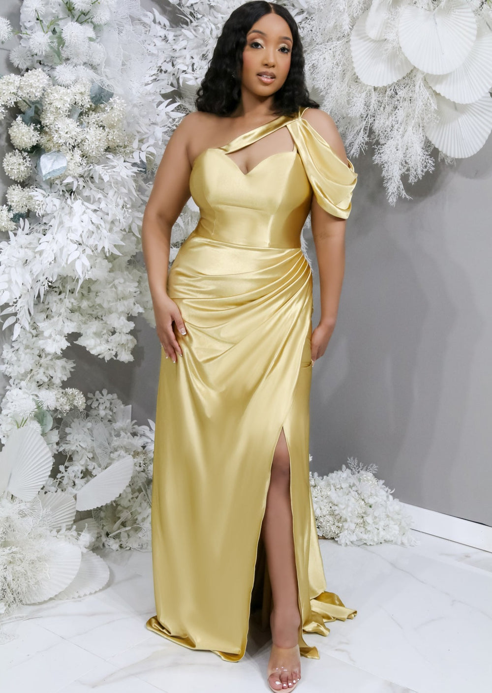 Paulina Fitted Bridesmaid Dress with Keyhole Neckline & Slit