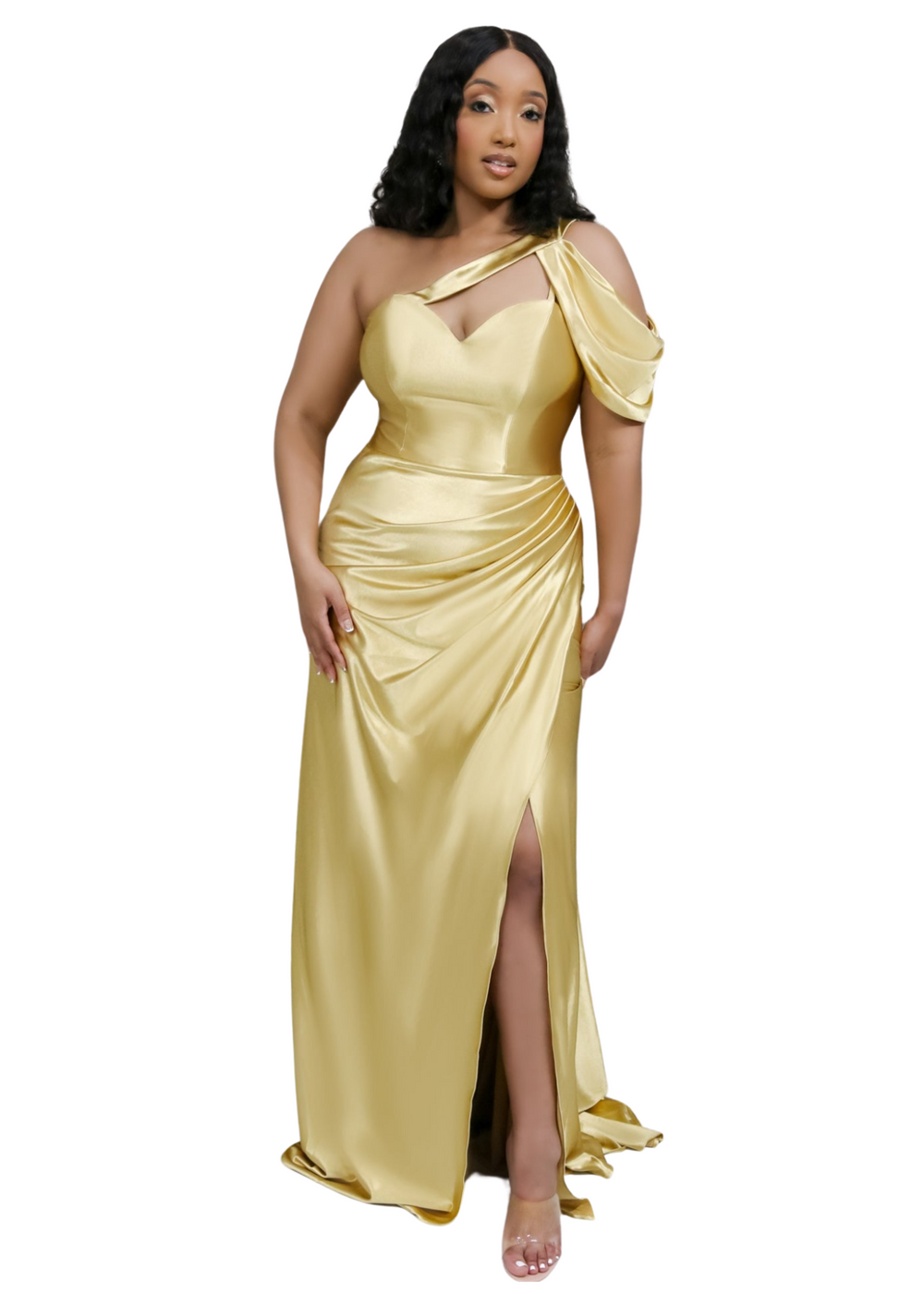Paulina Fitted Bridesmaid Dress with Keyhole Neckline & Slit