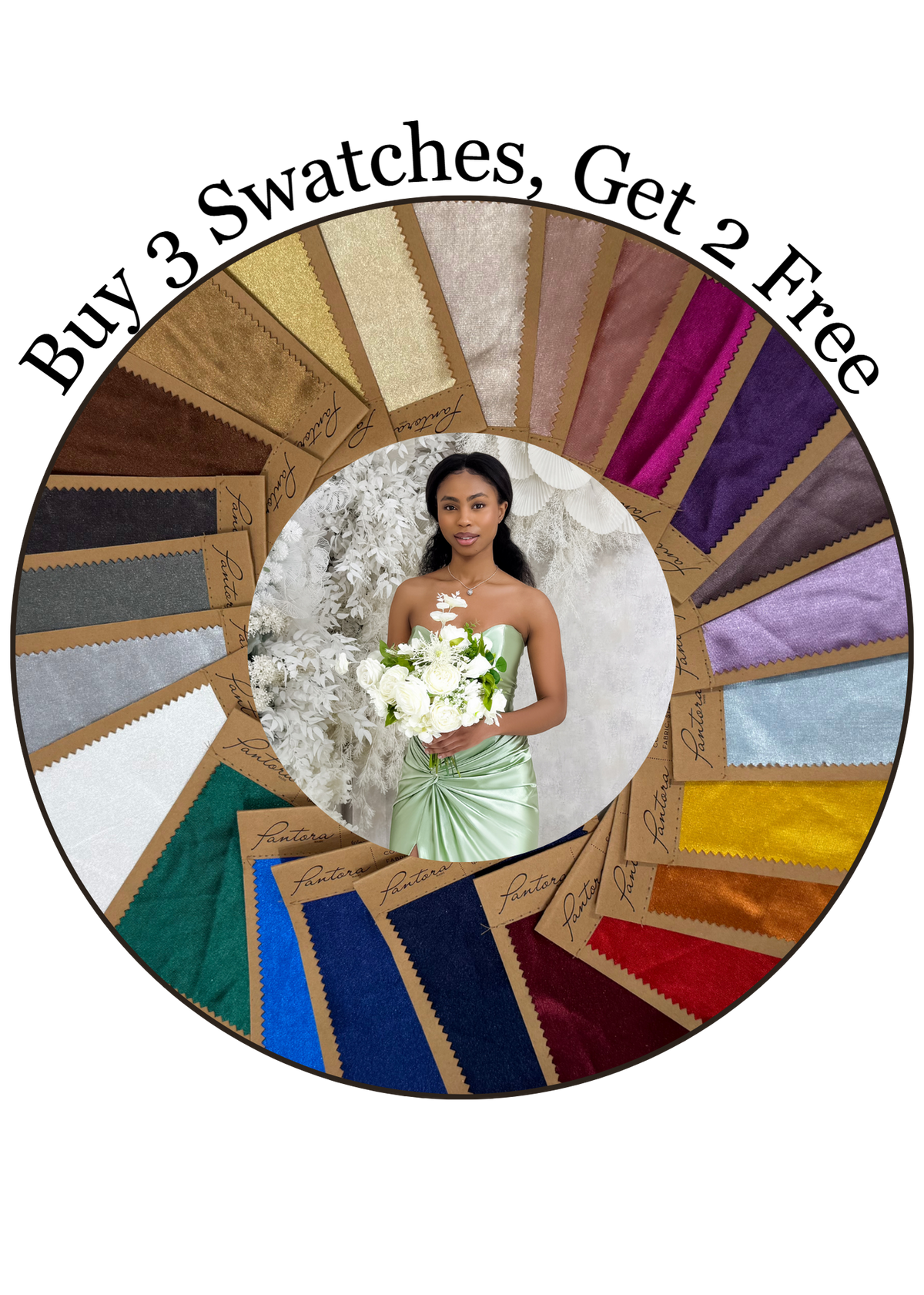 Stretch satin swatch wheel in the full color range: buy 3 swatches, get 2 free