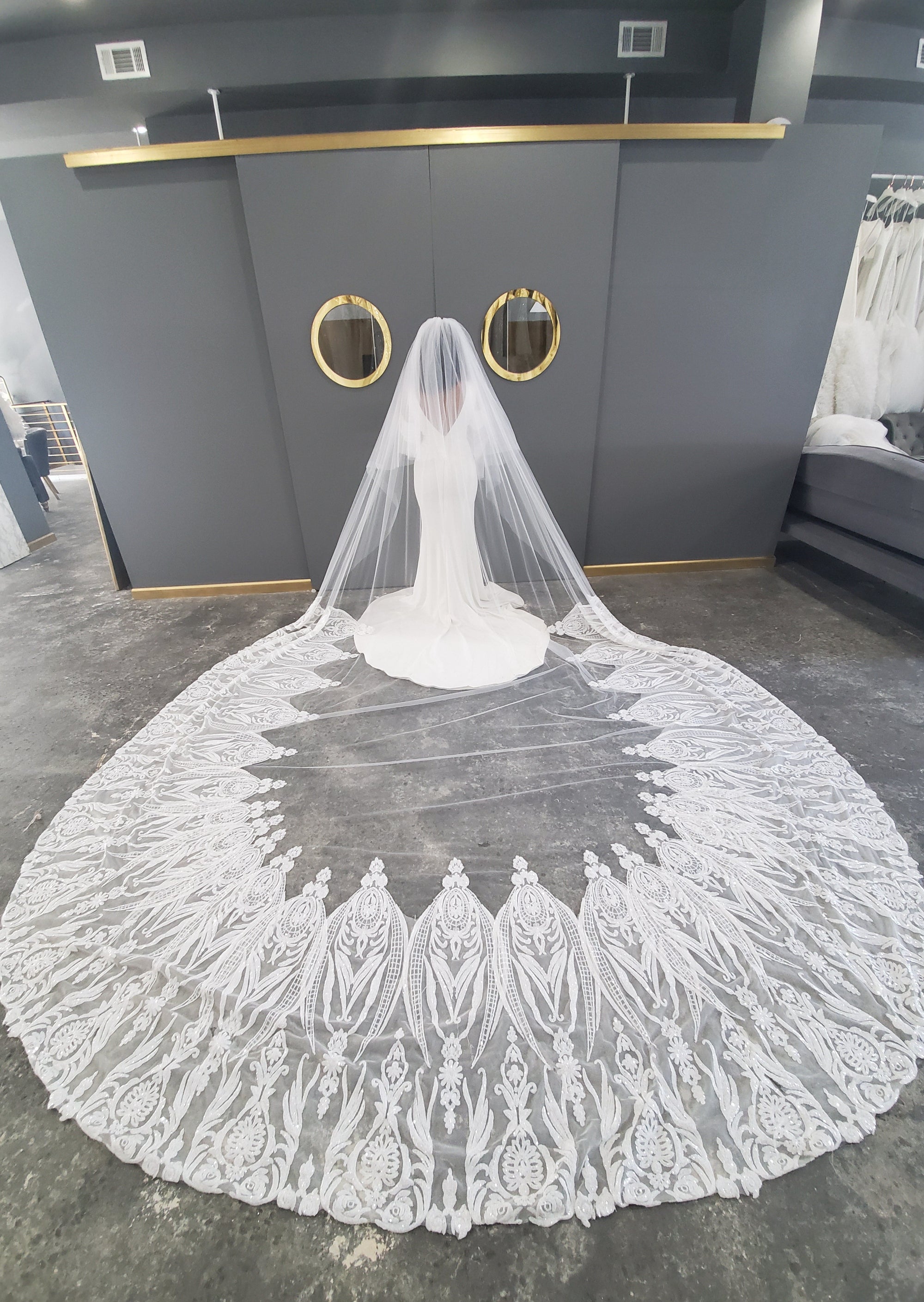 Elegant Embroidered White Mesh Veil  