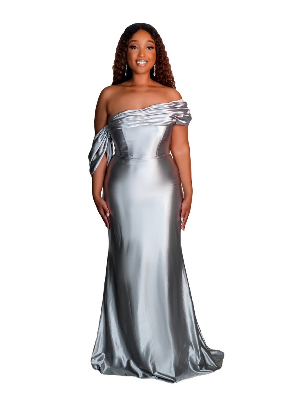 Metallic silver bridesmaid dresses discount