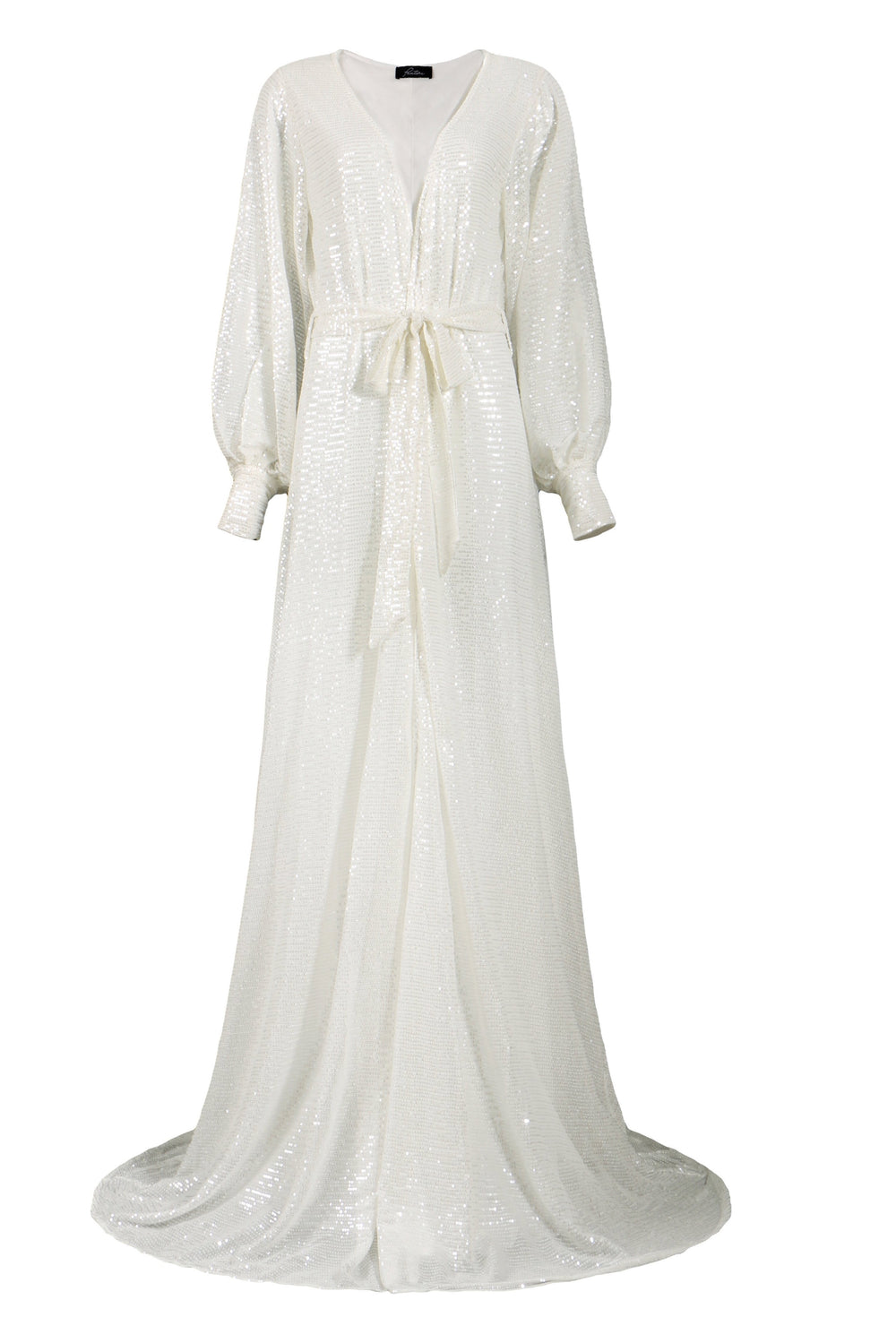 Tinsley Bridal White Sequined Wrap Dress with Tie Waist Tinsley Bridal White Sequined Wrap Dress with Tie Waist