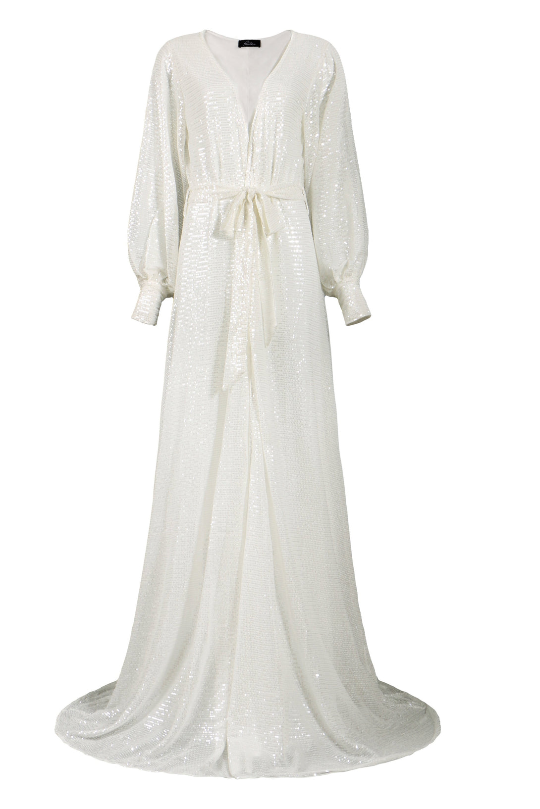 Tinsley Bridal White Sequined Wrap Dress with Tie Waist Tinsley Bridal White Sequined Wrap Dress with Tie Waist