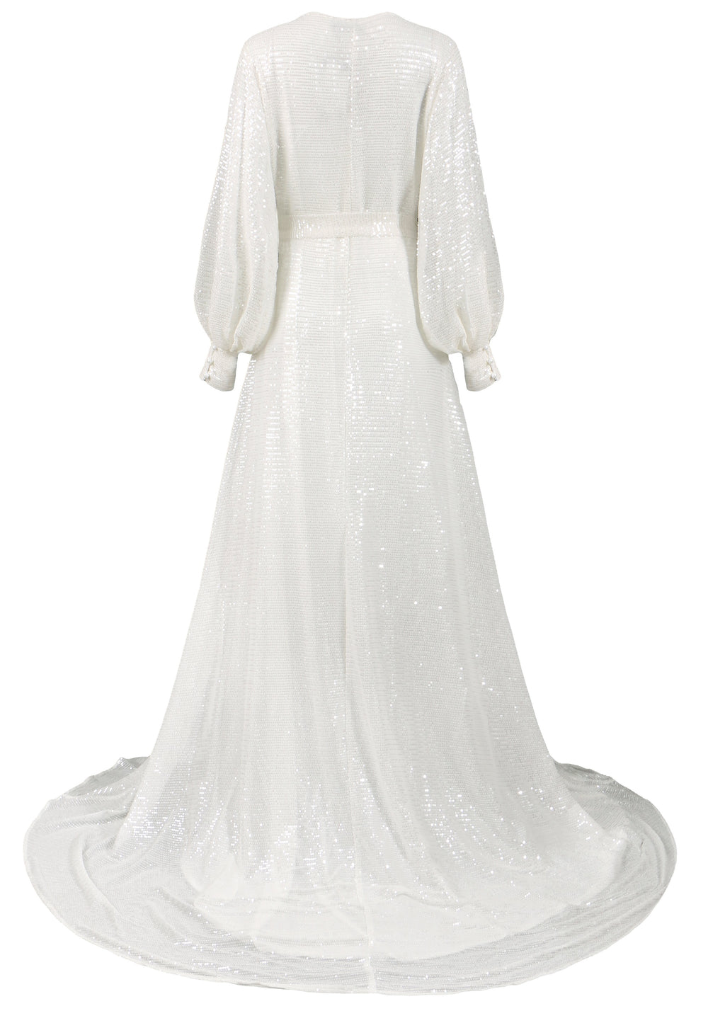 knee length dresses for ladies Tinsley Bridal White Sequined Wrap Dress with Tie Waist