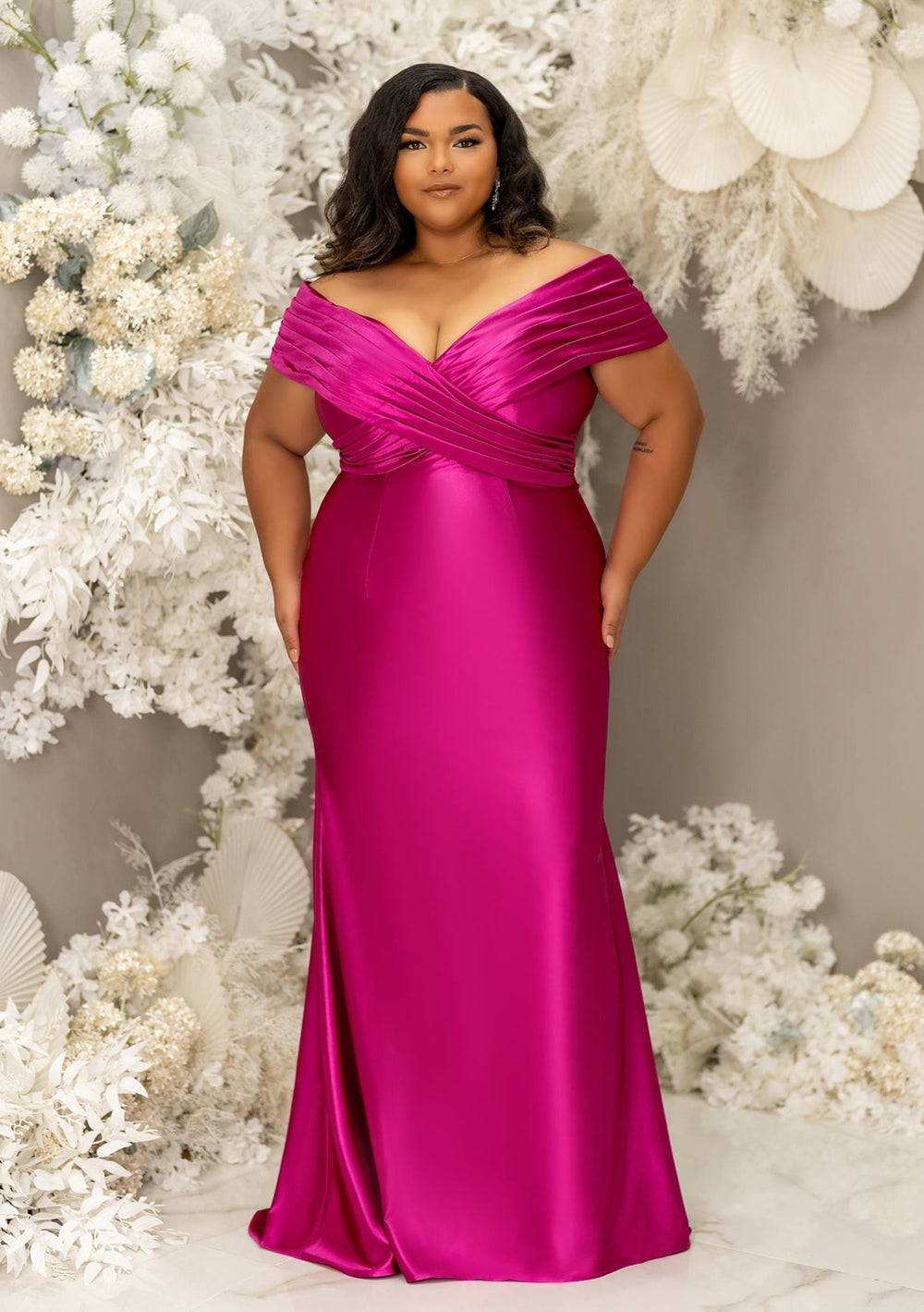 Morgan Off The Shoulder Stretch Satin Bridesmaid Dress