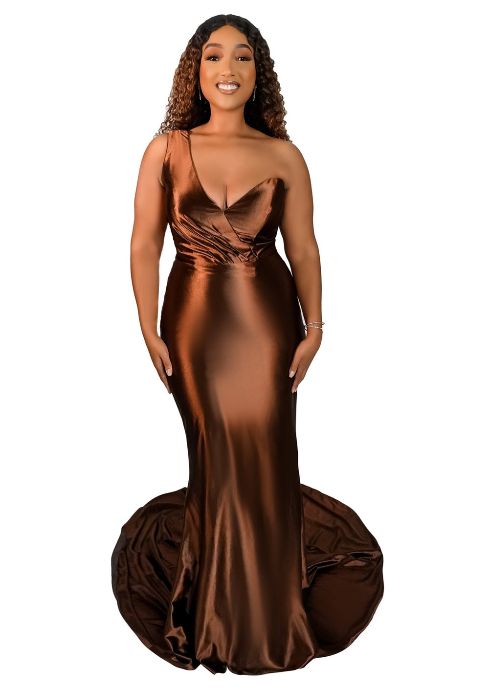 Laureen Asymmetrical One Shoulder Stretch Satin Bridesmaid Dress