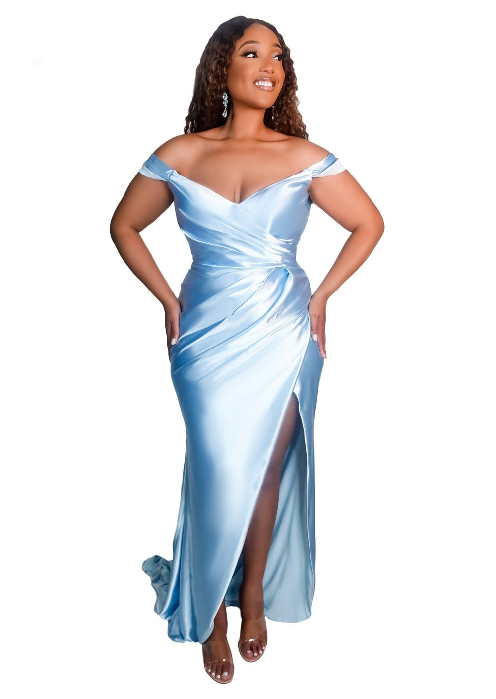 lynette off shoulder dress Lynette Fitted Off the Shoulder Bridesmaid Dress with Slit