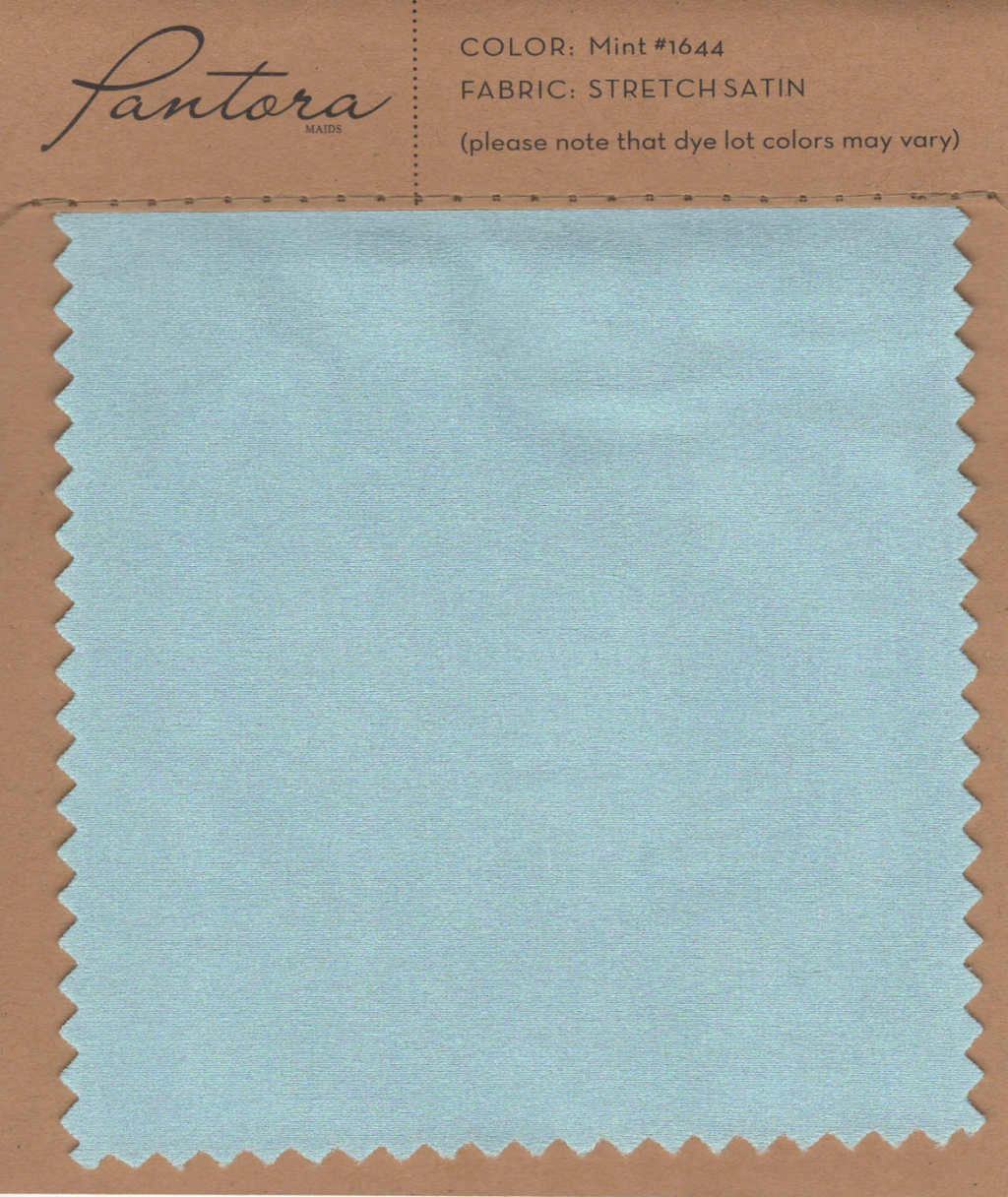 Mint stretch satin fabric swatch for Pantora Maids bridesmaid dresses