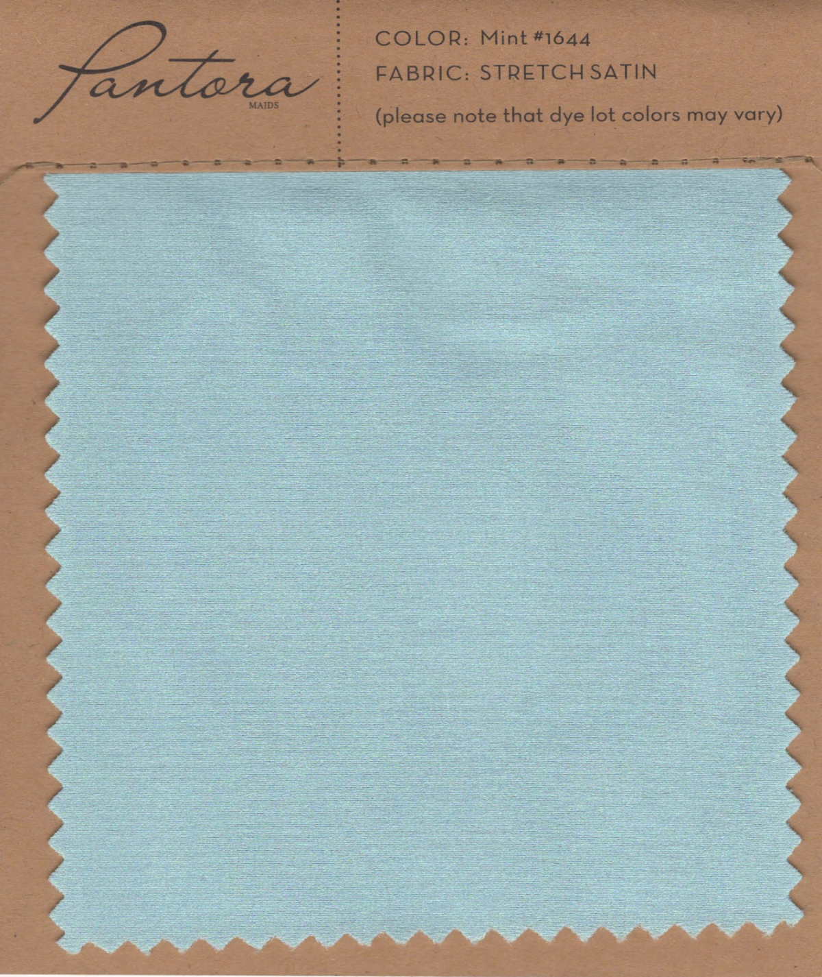 Mint stretch satin fabric swatch for Pantora Maids bridesmaid dresses