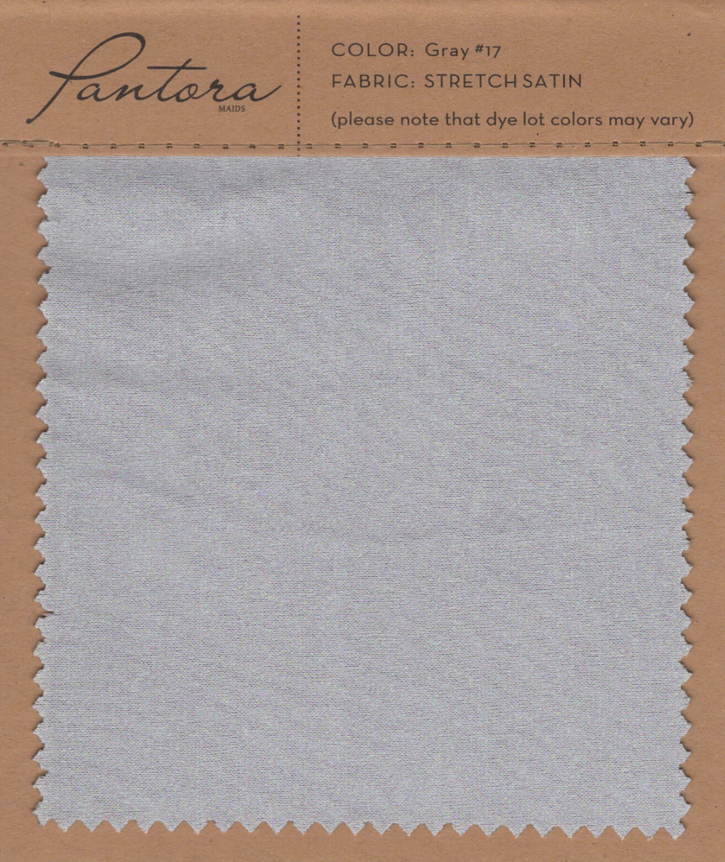 Gray stretch satin fabric swatch for Pantora Maids bridesmaid dresses