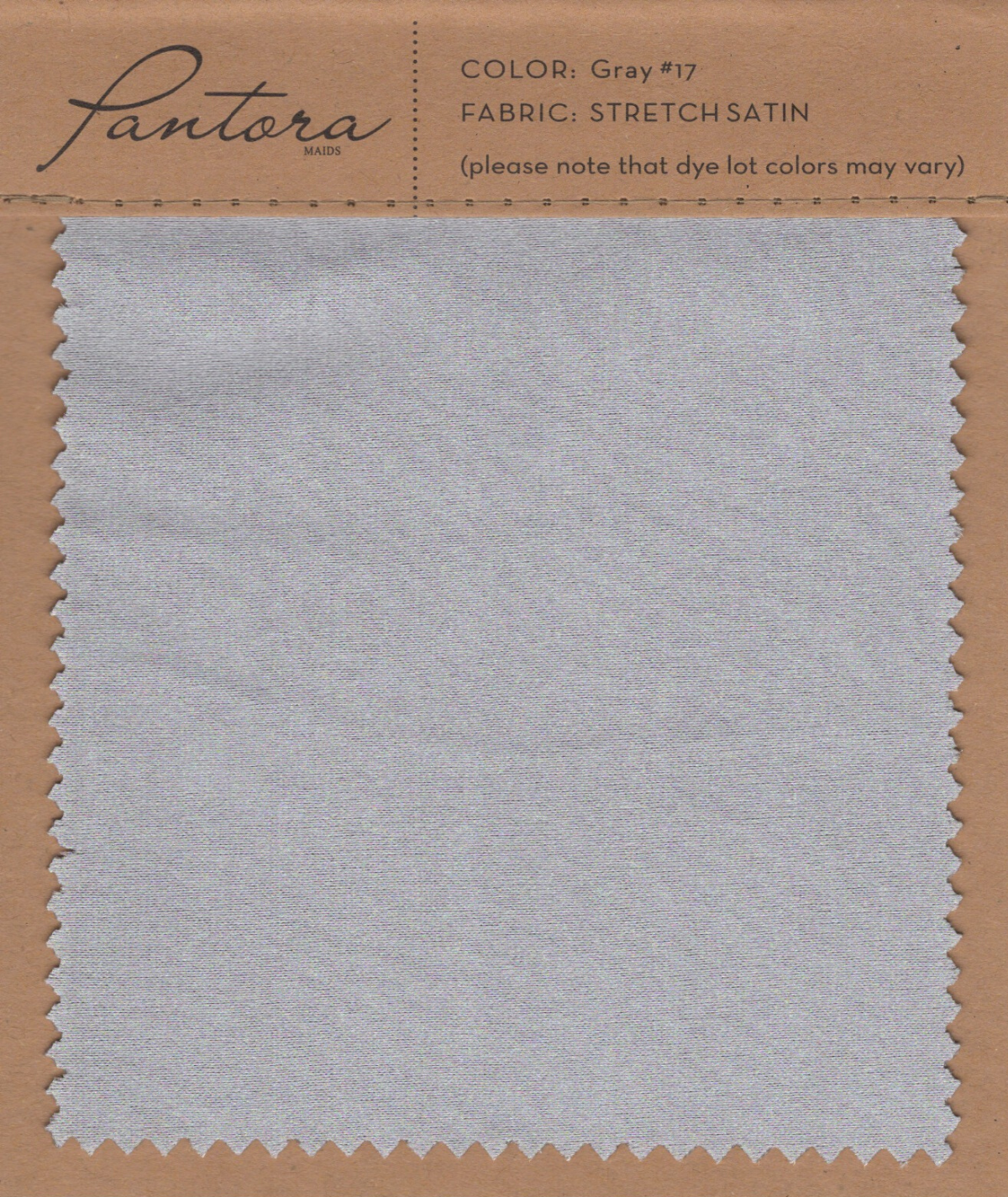 Gray stretch satin fabric swatch for Pantora Maids bridesmaid dresses