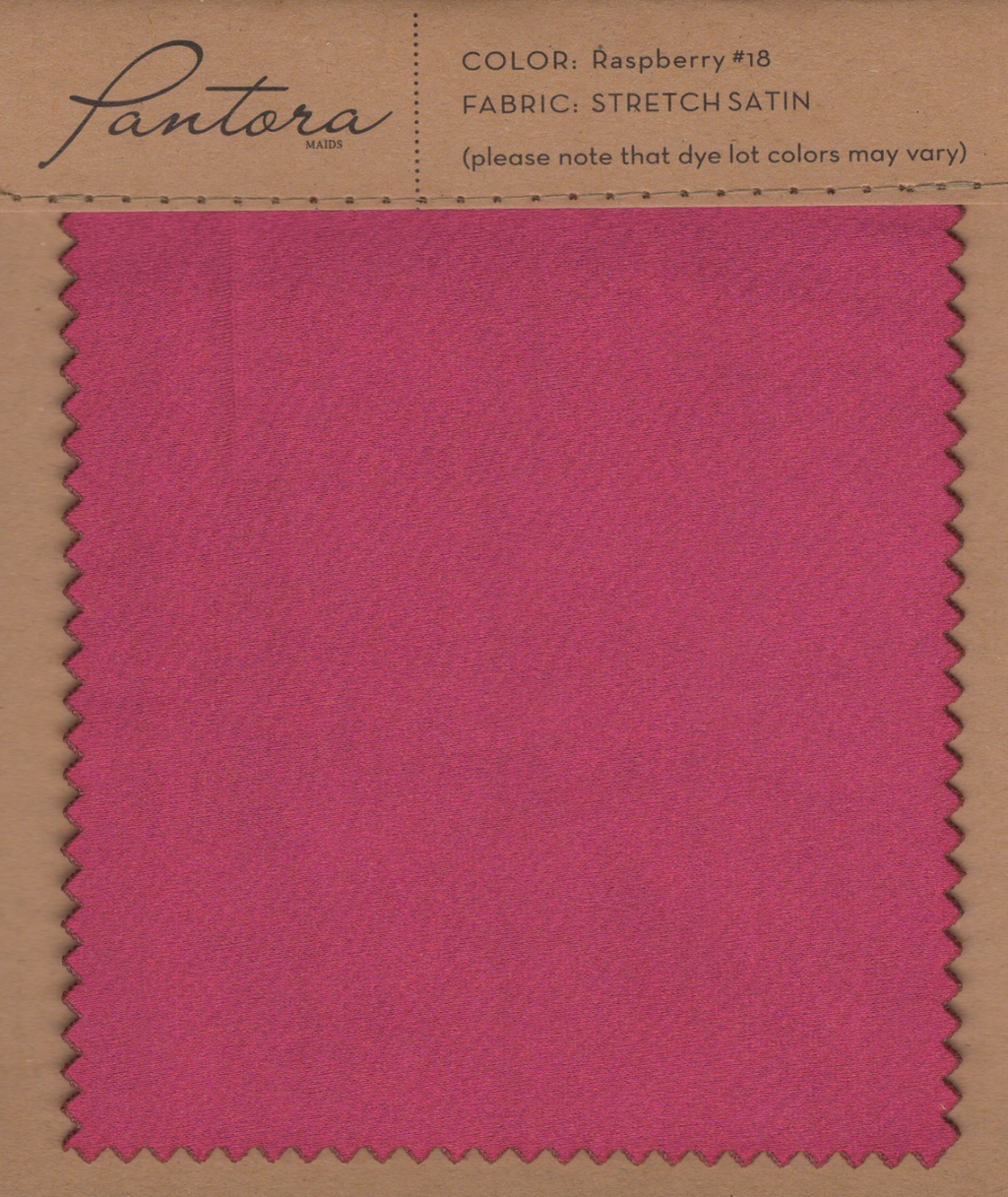 Raspberry stretch satin fabric swatch for Pantora Maids bridesmaid dresses