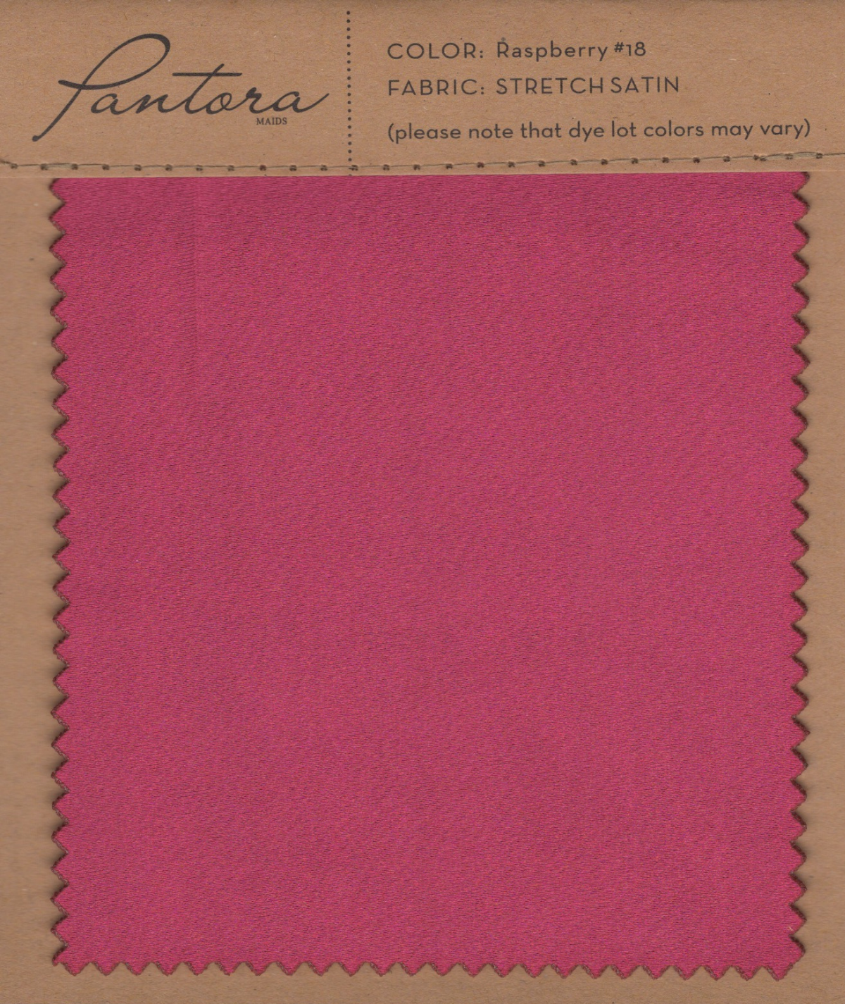 Raspberry stretch satin fabric swatch for Pantora Maids bridesmaid dresses