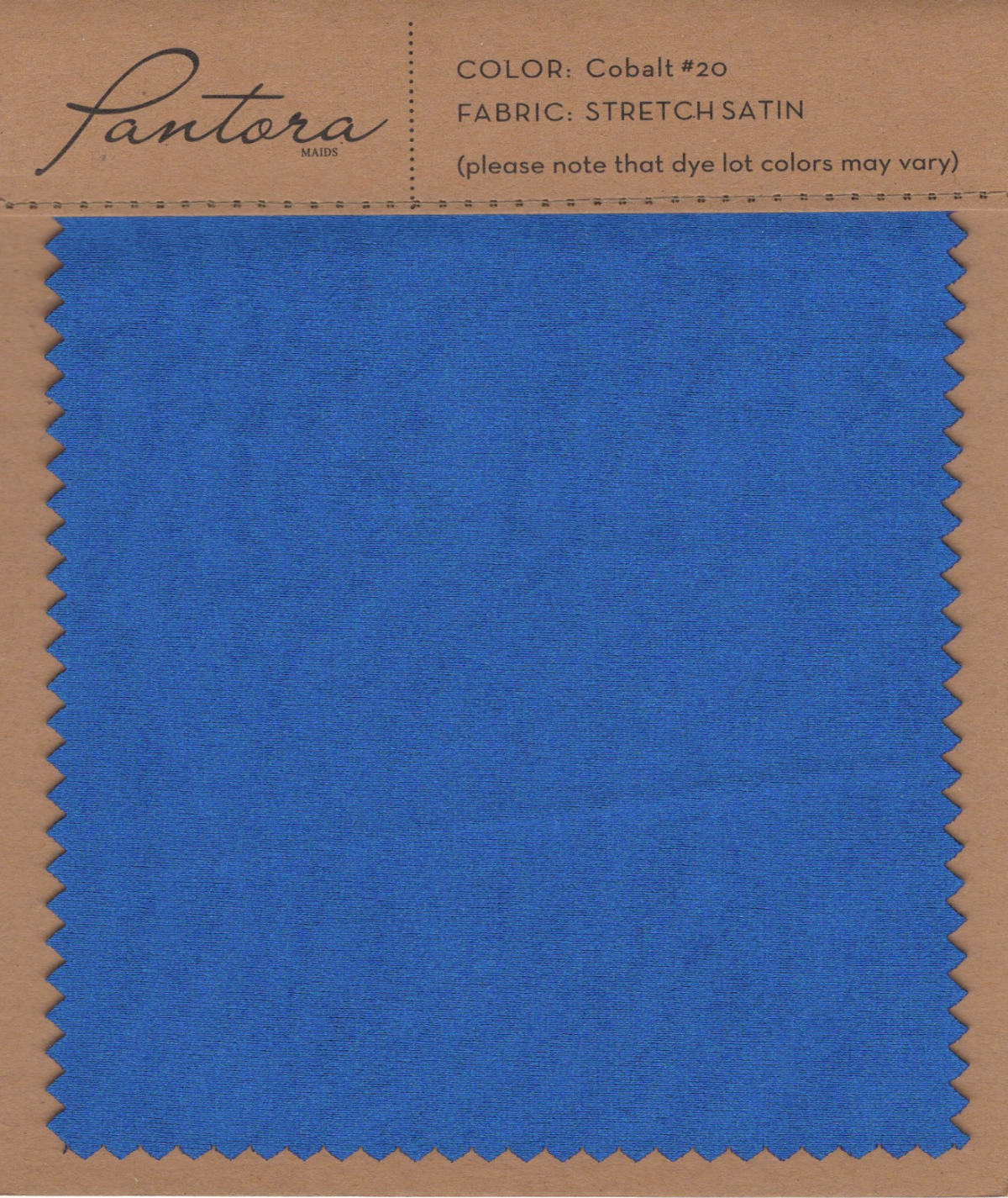 Cobalt stretch satin fabric swatch for Pantora Maids bridesmaid dresses