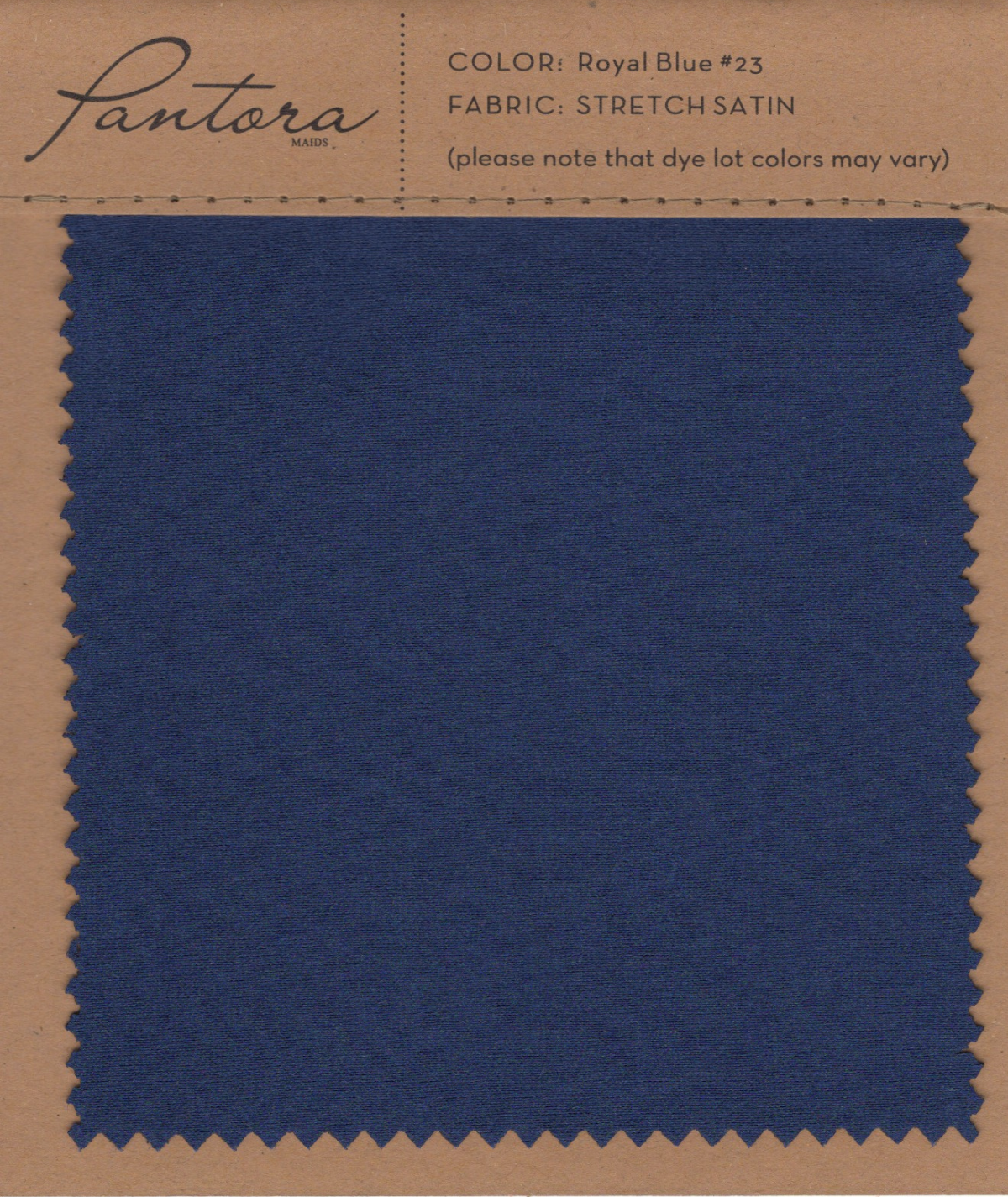 Royal Blue stretch satin fabric swatch for Pantora Maids bridesmaid dresses