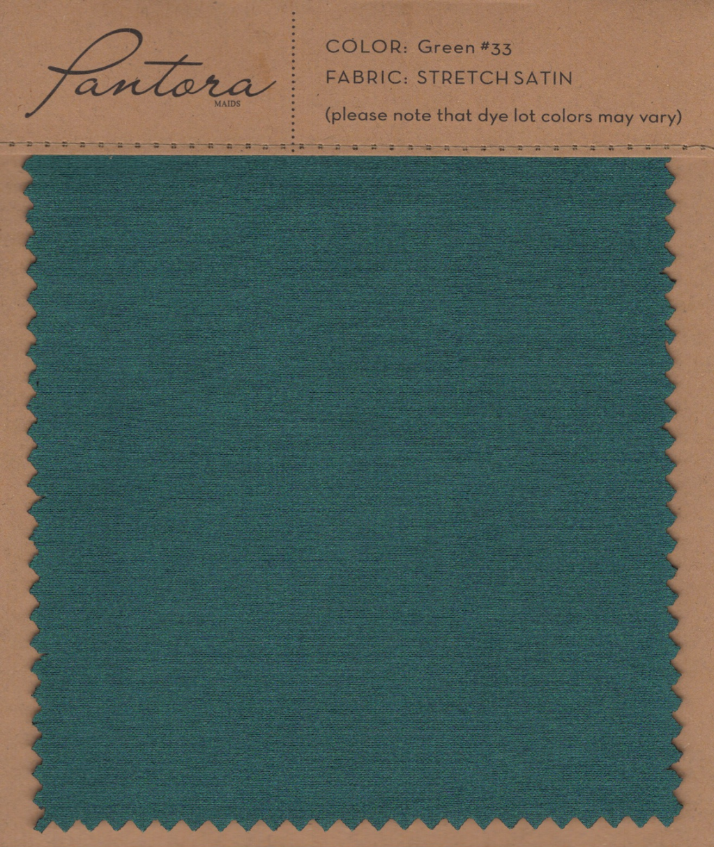 Green stretch satin fabric swatch for Pantora Maids bridesmaid dresses