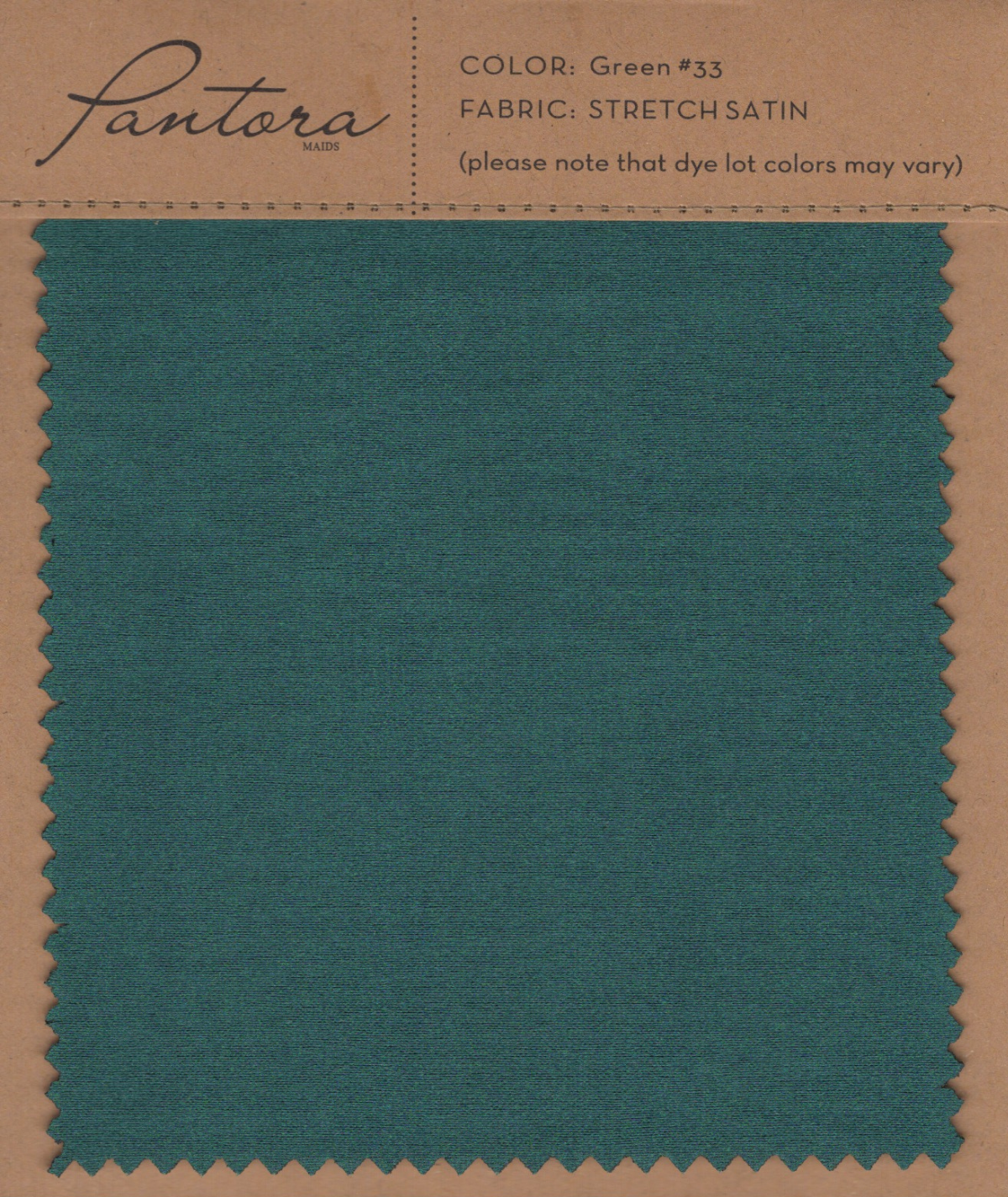 Green stretch satin fabric swatch for Pantora Maids bridesmaid dresses