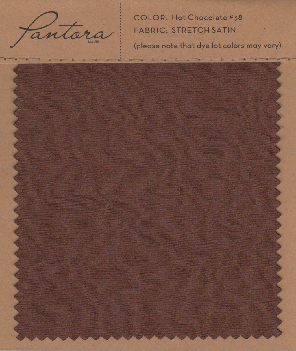 Hot Chocolate stretch satin fabric swatch for Pantora Maids bridesmaid dresses