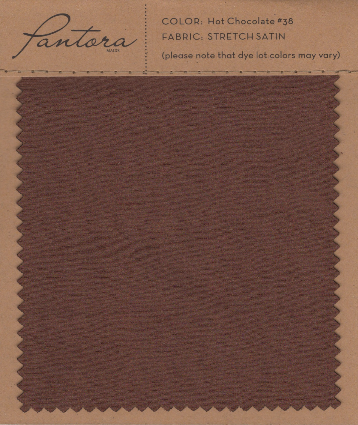 Hot Chocolate stretch satin fabric swatch for Pantora Maids bridesmaid dresses