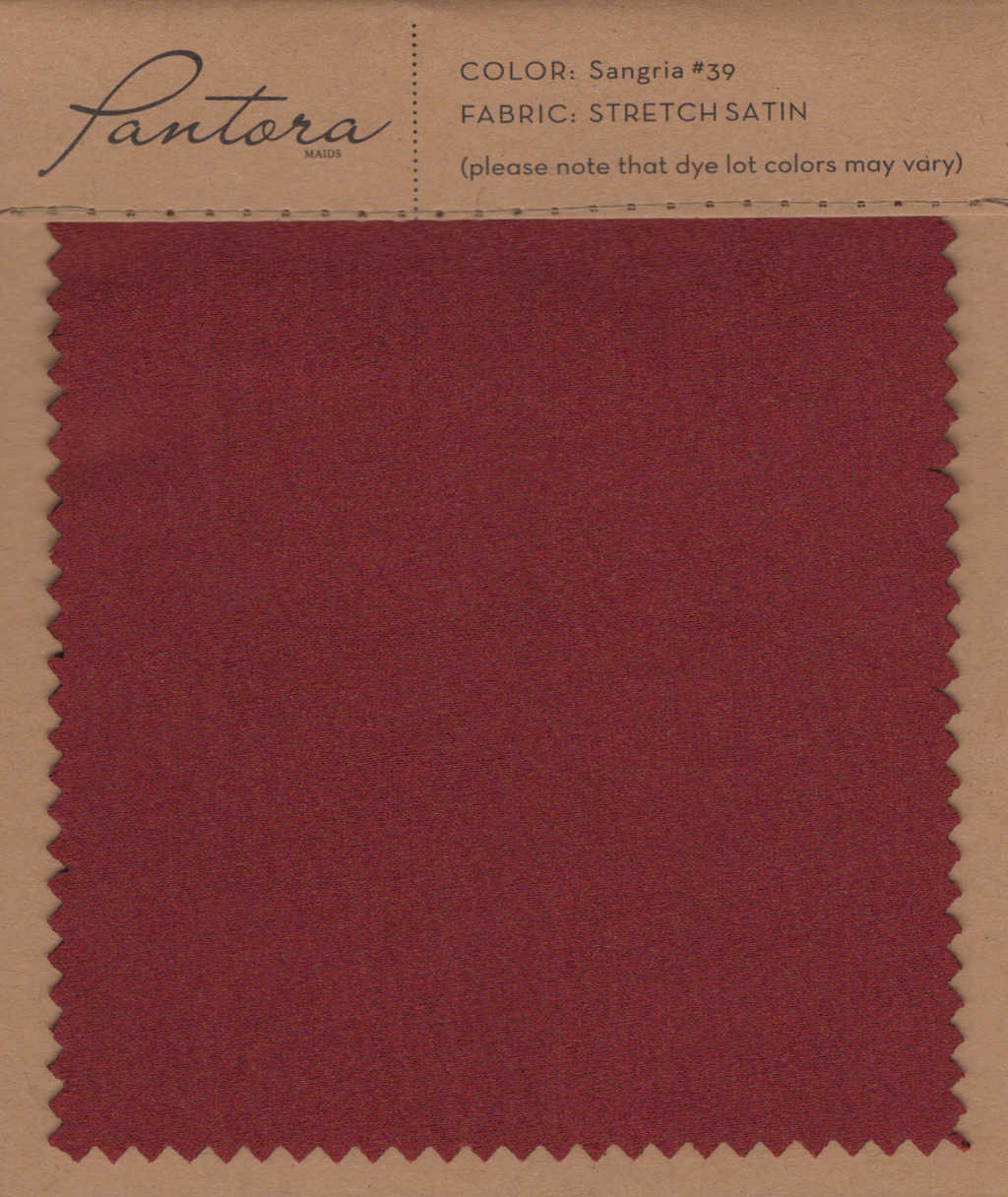 Sangria stretch satin fabric swatch for Pantora Maids bridesmaid dresses