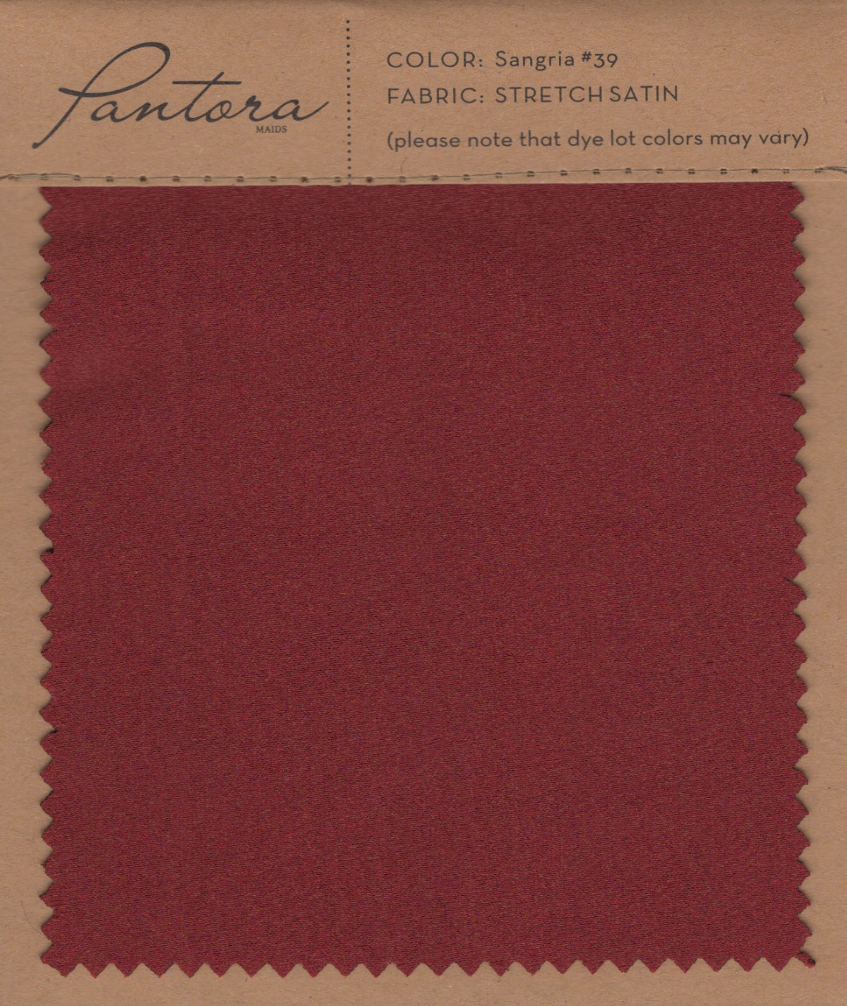 Sangria stretch satin fabric swatch for Pantora Maids bridesmaid dresses