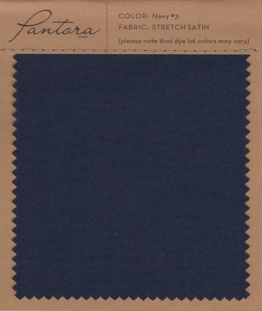 Navy stretch satin fabric swatch for Pantora Maids bridesmaid dresses