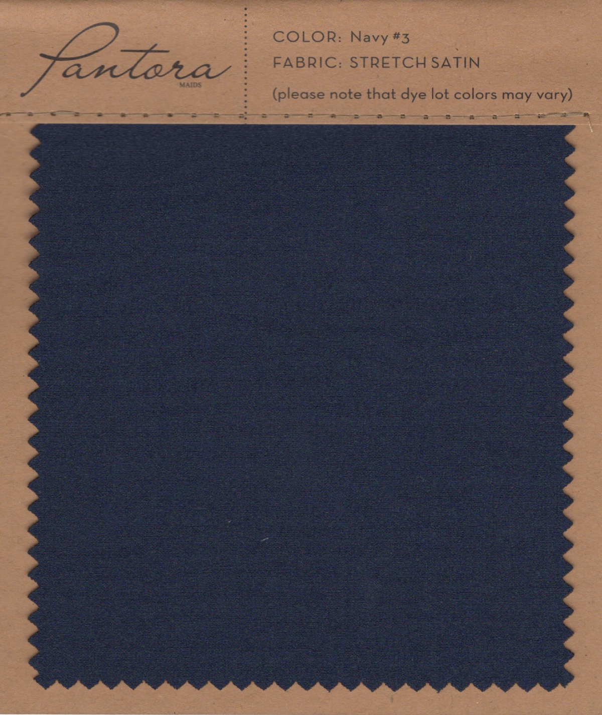 Navy stretch satin fabric swatch for Pantora Maids bridesmaid dresses