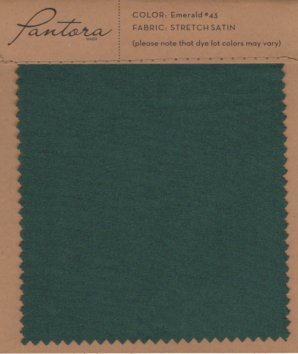 Emerald stretch satin fabric swatch for Pantora Maids bridesmaid dresses