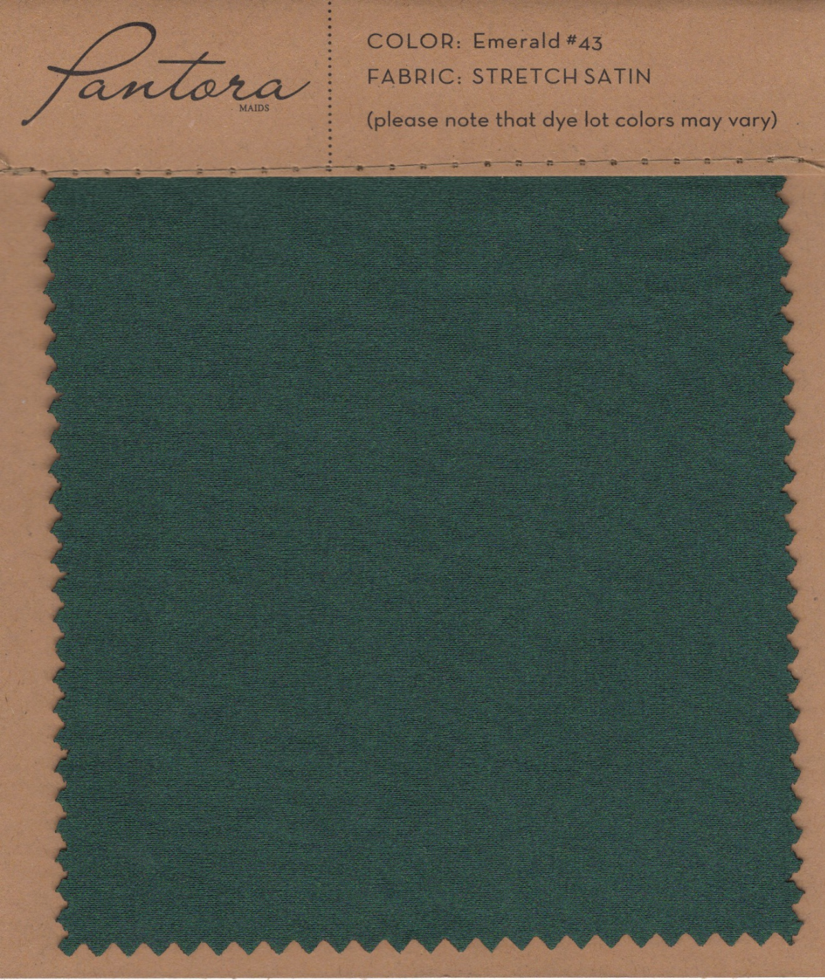 Emerald stretch satin fabric swatch for Pantora Maids bridesmaid dresses