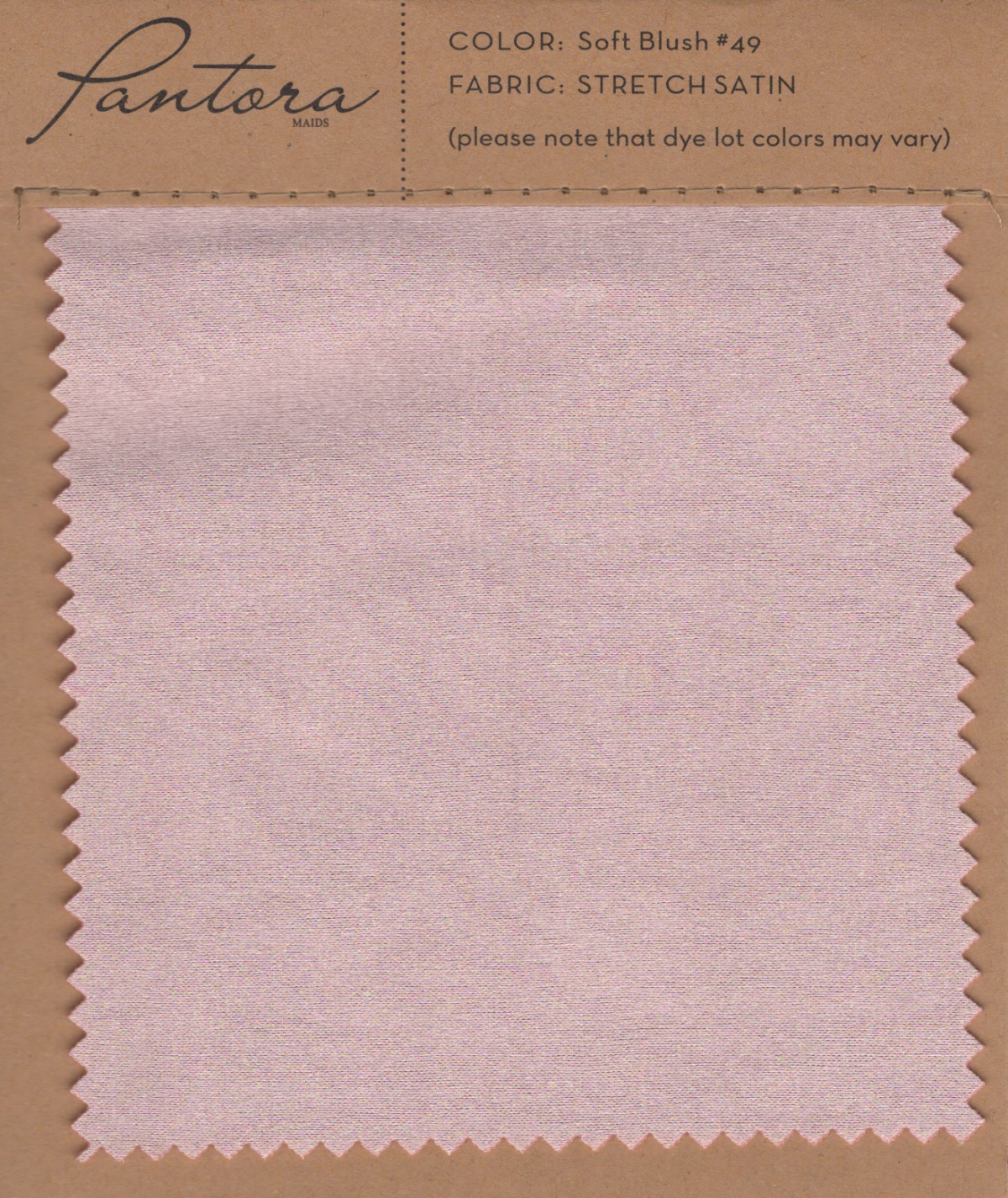 Soft Blush stretch satin fabric swatch for Pantora Maids bridesmaid dresses