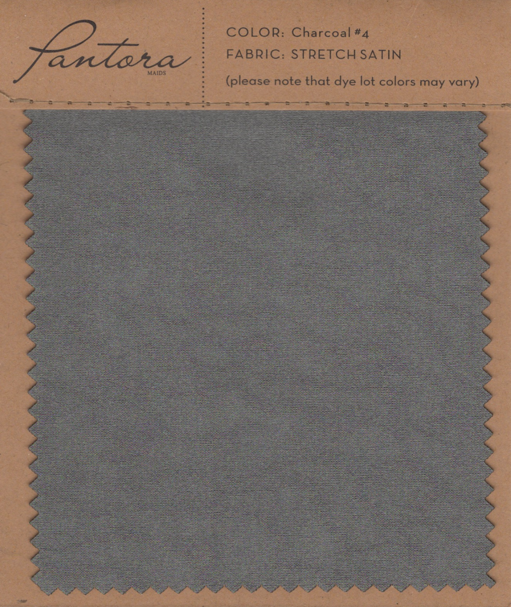 Charcoal stretch satin fabric swatch for Pantora Maids bridesmaid dresses