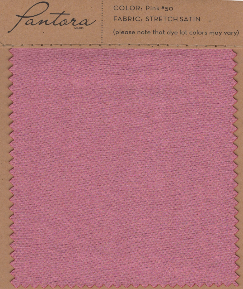 Pink stretch satin fabric swatch for Pantora Maids bridesmaid dresses