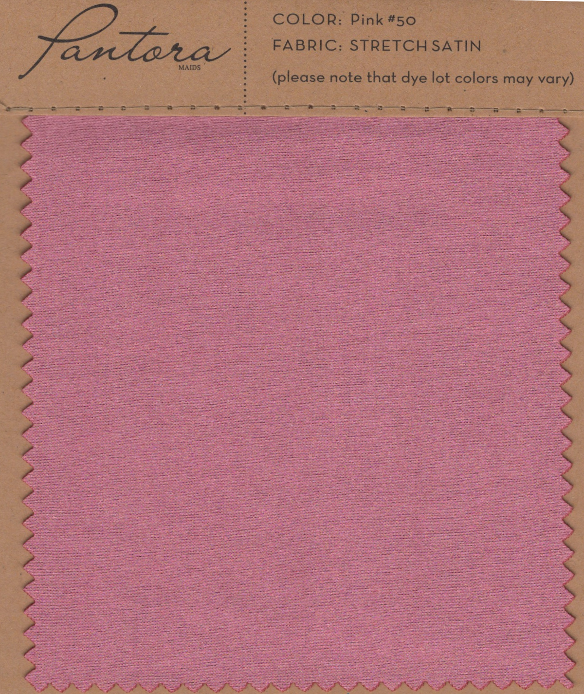 Pink stretch satin fabric swatch for Pantora Maids bridesmaid dresses