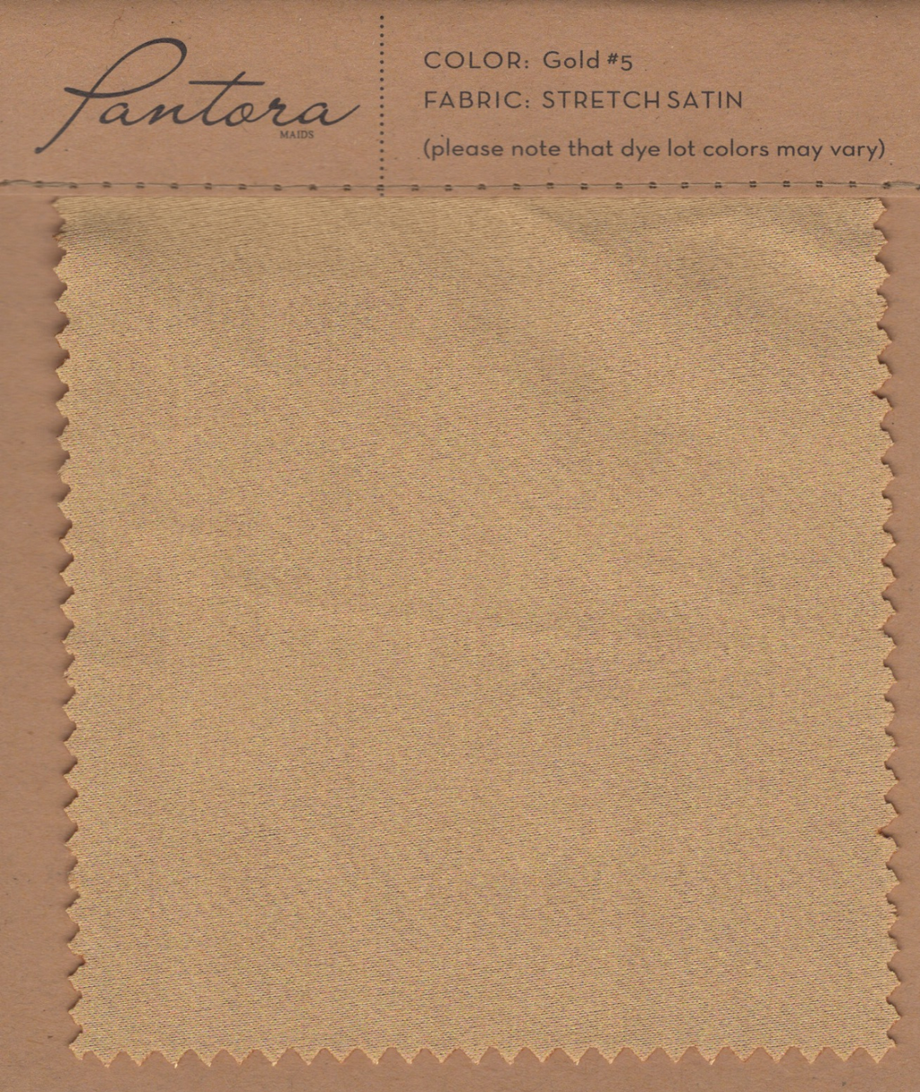 Gold stretch satin fabric swatch for Pantora Maids bridesmaid dresses