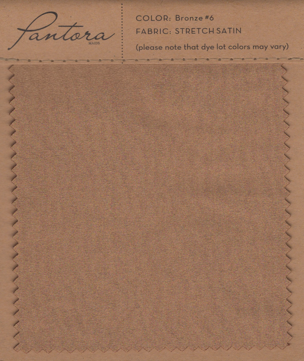 Bronze stretch satin fabric swatch for Pantora Maids bridesmaid dresses