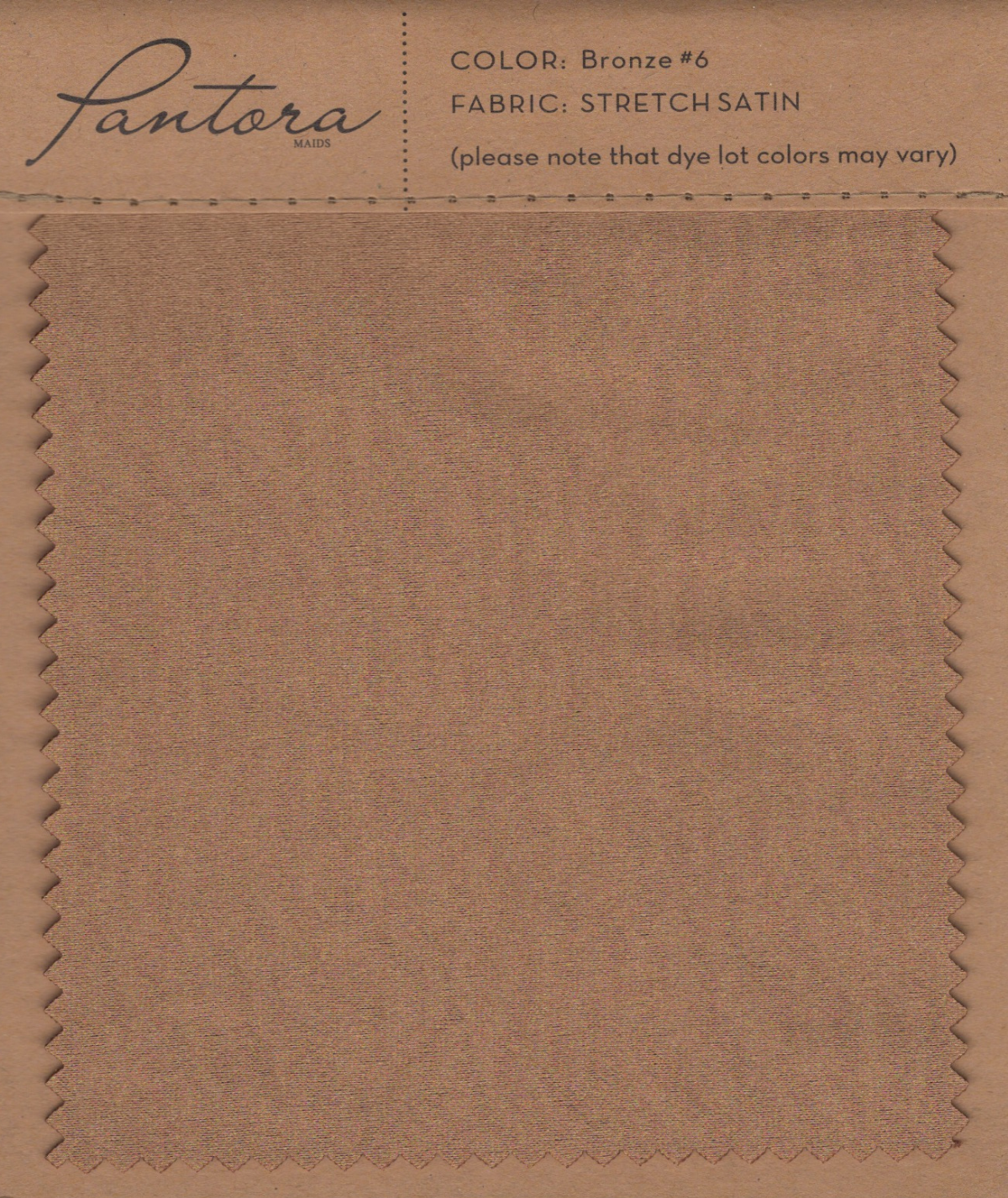 Bronze stretch satin fabric swatch for Pantora Maids bridesmaid dresses