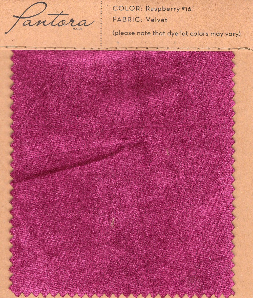 Raspberry velvet fabric swatch for Pantora Maids bridesmaid dresses