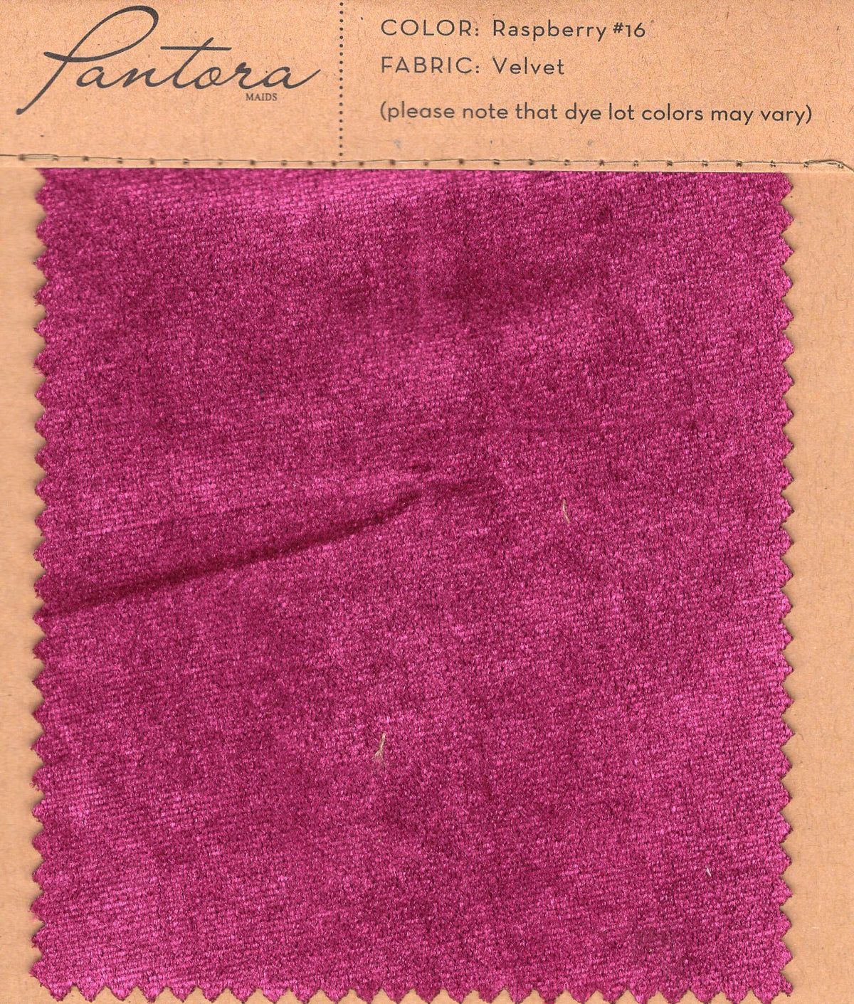 Raspberry velvet fabric swatch for Pantora Maids bridesmaid dresses